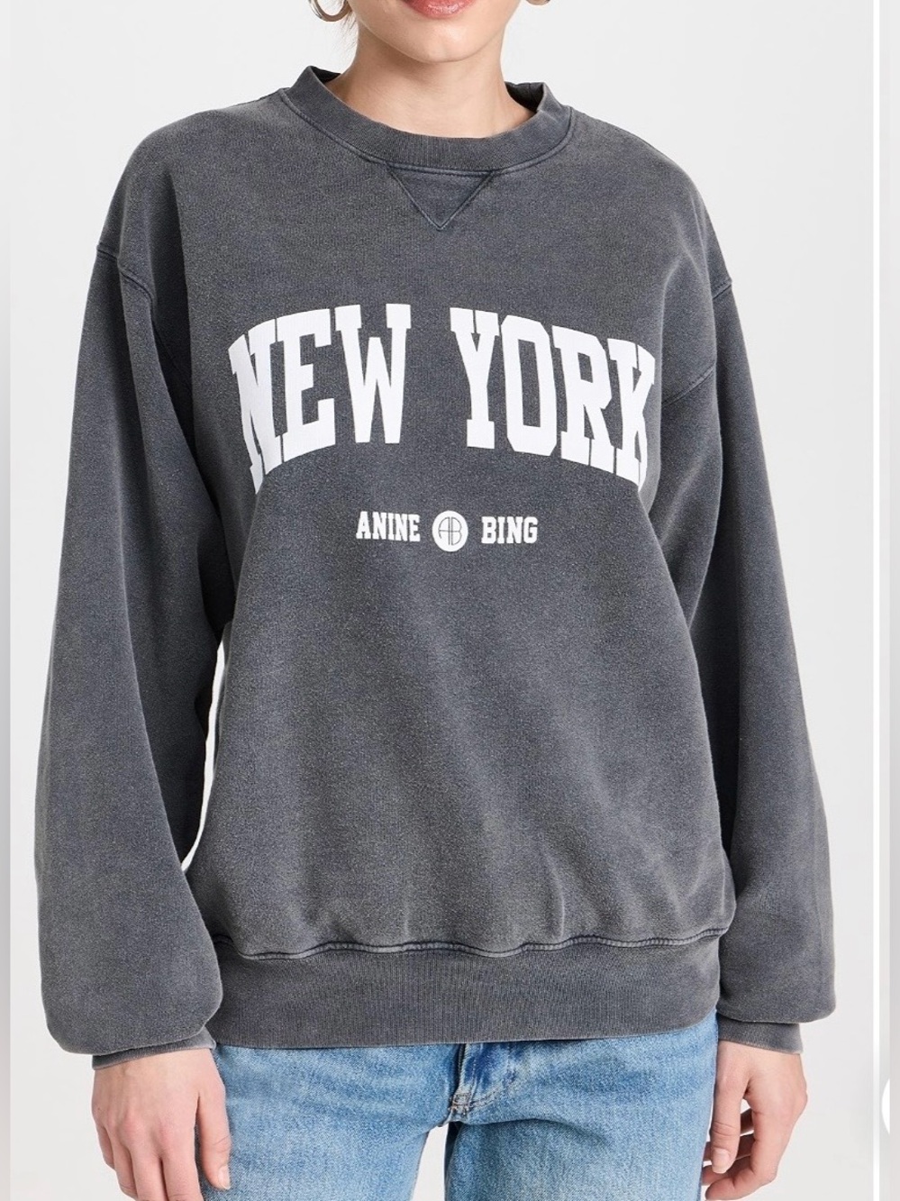 Anine Bing Ramona New York University Sweatshirt Crewneck Washed Black Gray XXS